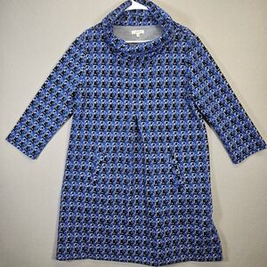 Tyler Boe Kim Women's XL Blue Black White Pattern Knit Dress with Pockets
